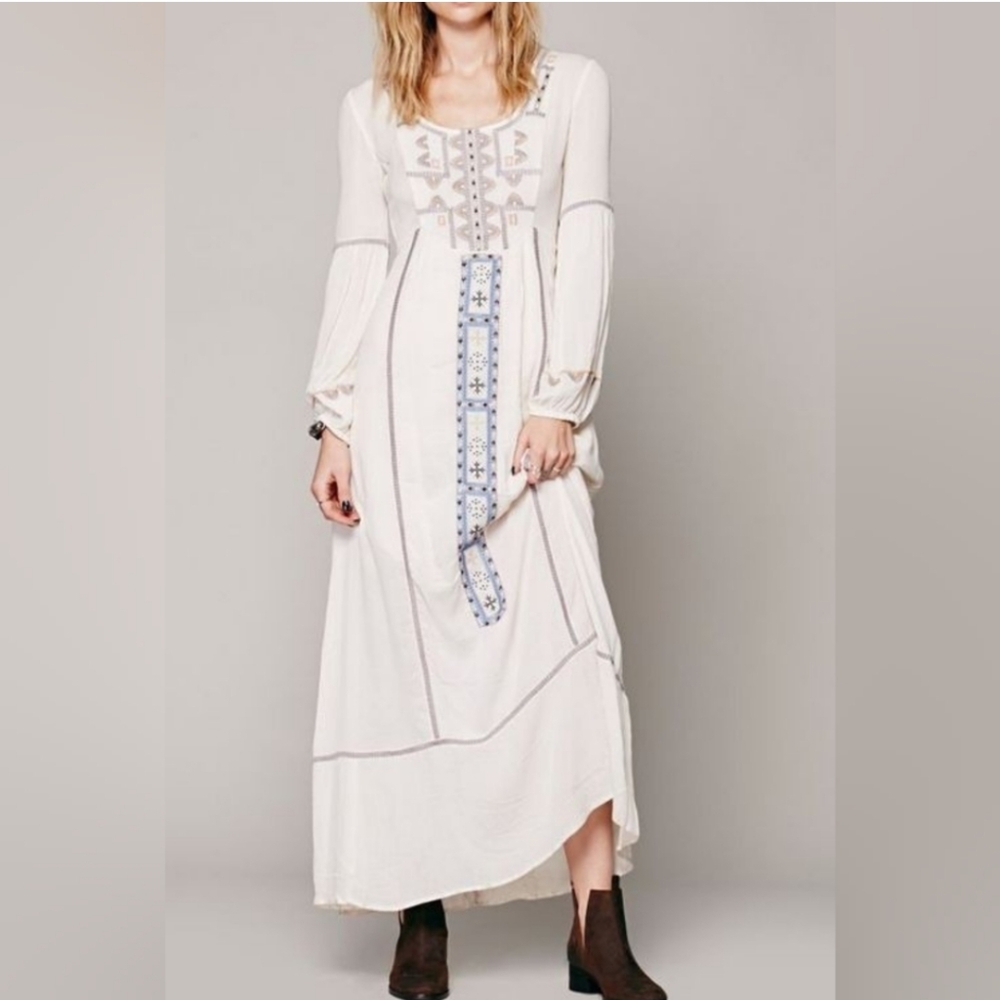 Free People Desert Winds Embroidered Boho Maxi Dress 4 - Picture 3 of 16